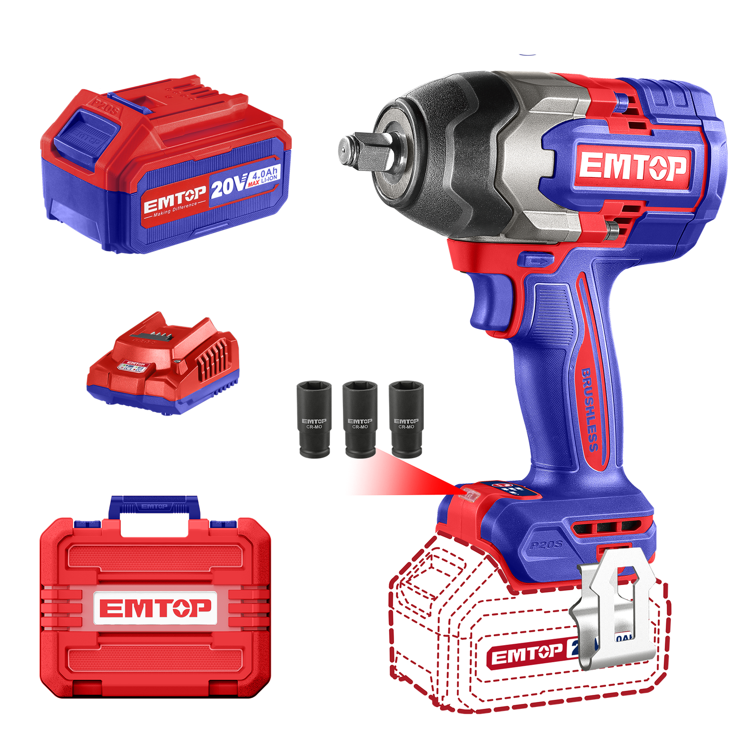 Emtop-Llave de impacto-Brushless 1/2