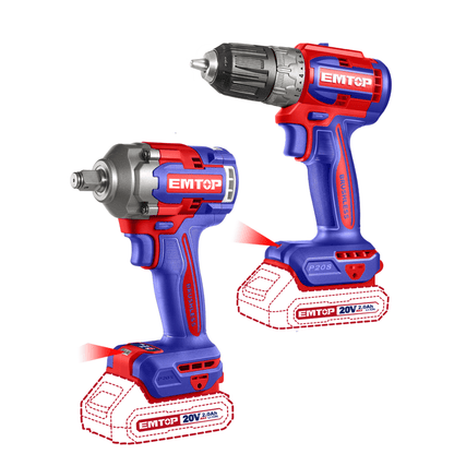 Combo llave de impacto 400Nm + taladro de impacto de 52Nm Brushless - EMTOP MEXICO