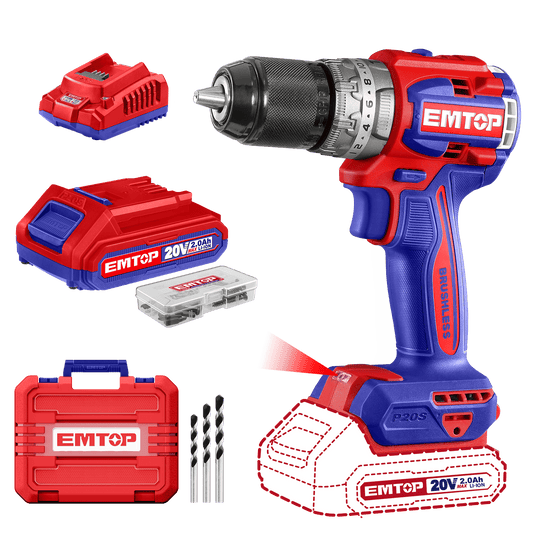 Kit Taladro de impacto 1/2", 60Nm EMTOP inalámbrico 20V, Brushless - 20% de descuento por el mes del constructor - EMTOP MEXICO