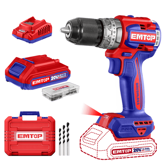 Kit Taladro de impacto 1/2", 60Nm EMTOP inalámbrico 20V, Brushless - 20% de descuento por el mes del constructor - EMTOP MEXICO